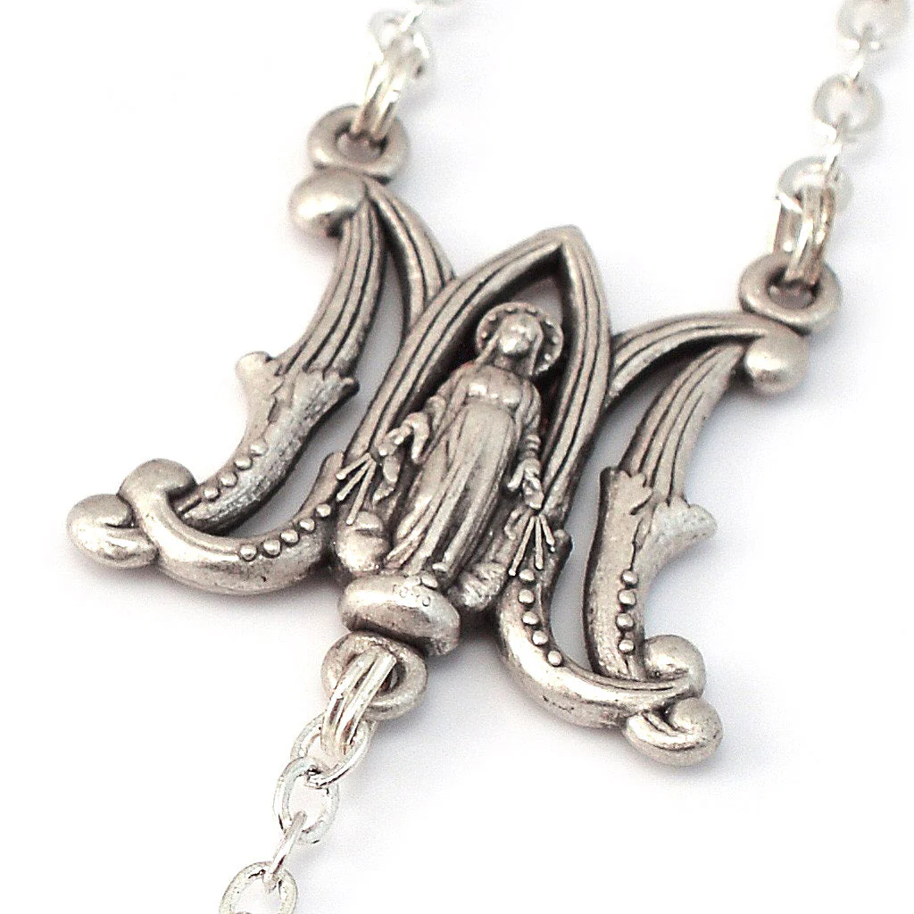 Annunciation Rosary, Silver & Peridot Bohemian Glass - Image 3