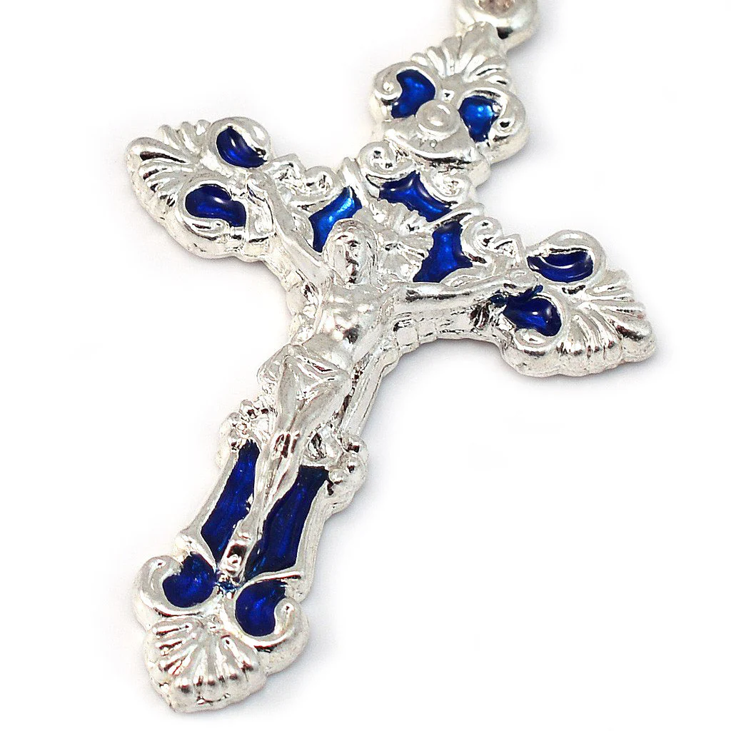 Annunciation Rosary, Silver & Blue Faceted Bohemian Glass - Image 2