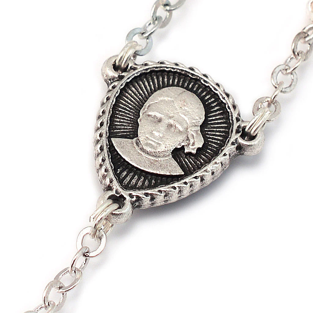 Saint Jacinta Marto Blush Pearl Silver Rosary - Image 3