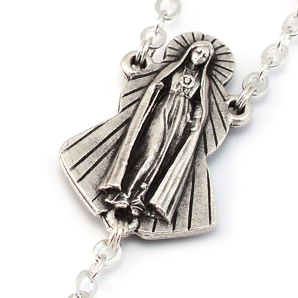 Fatima Immaculate Heart Lapis & Silver Rosary - Image 4