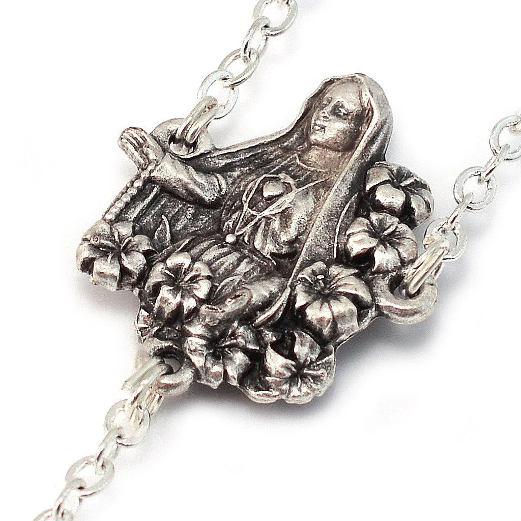 Fatima Lily Blush & Silver Rosary - Image 3