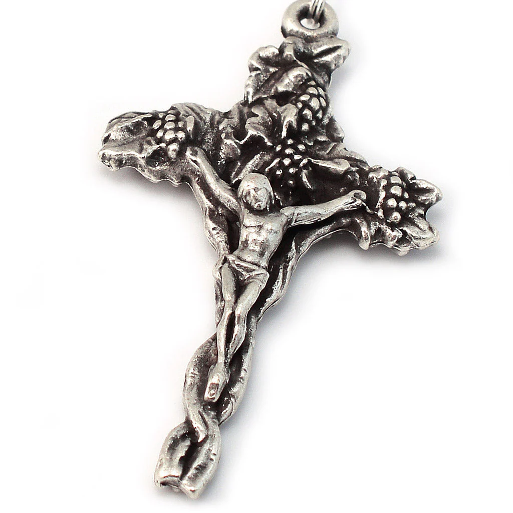 Holy Communion Black Aurora Borealis & Silver Vine Rosary - Image 2