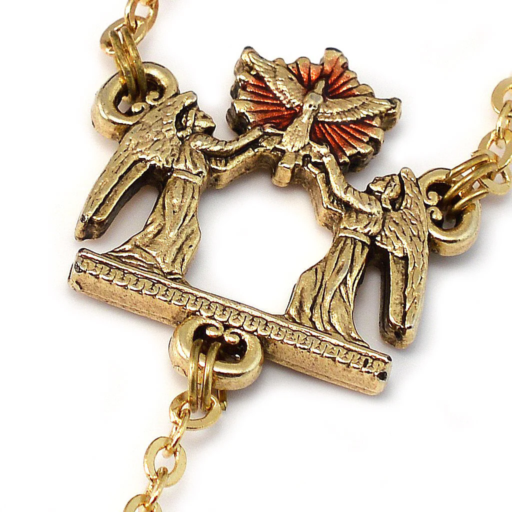 Holy Spirit Faceted Red Glass and Gold Rosary - Image 3