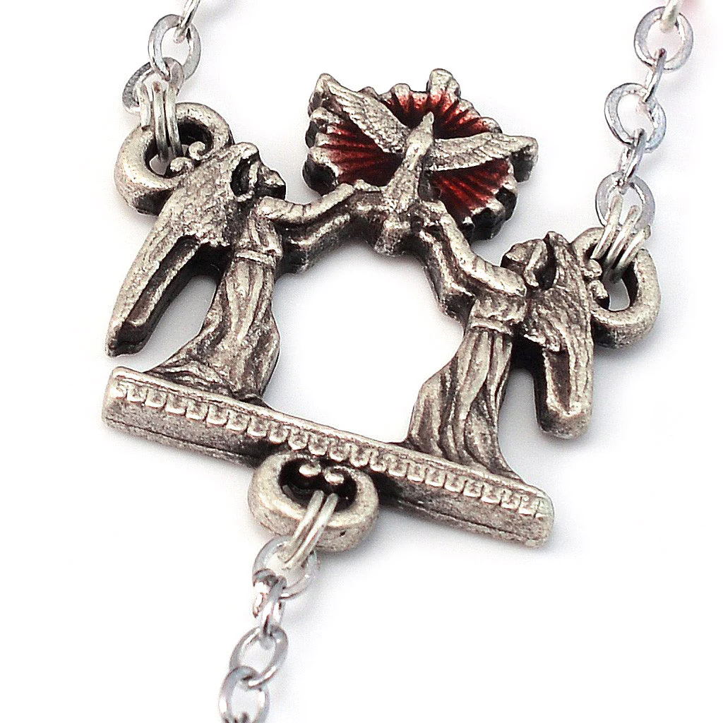 Holy Spirit Red Faceted Glass & Silver Rosary - Image 3