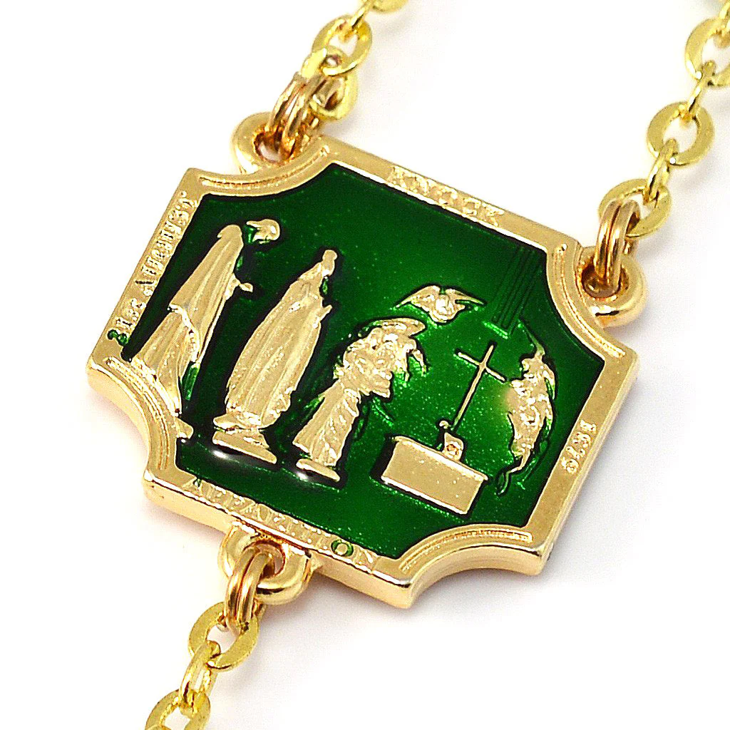 Knock Apparition Celtic Emerald & Gold Rosary - 7mm - Image 3