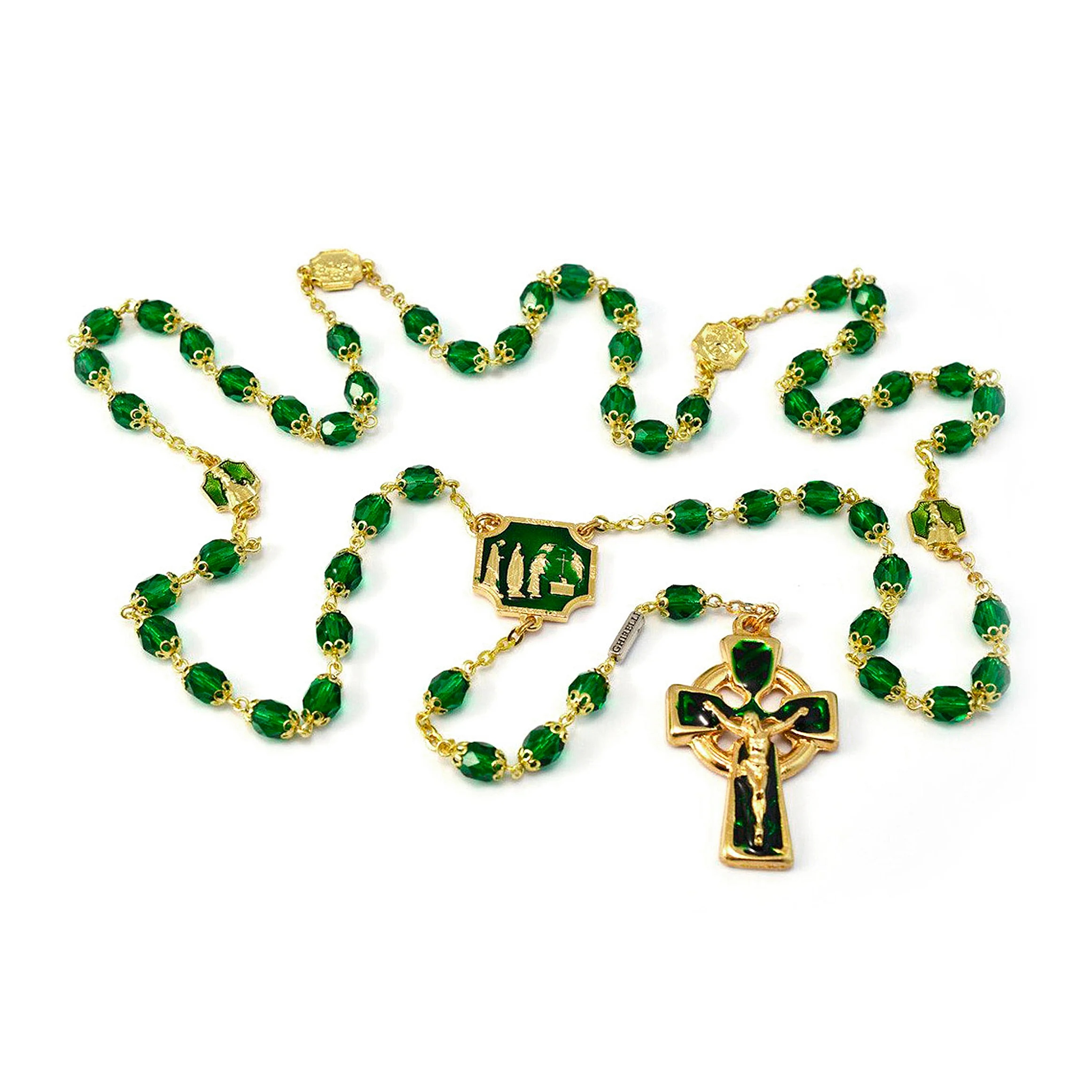 Knock Apparition Celtic Emerald & Gold Rosary - 7mm - Image 5