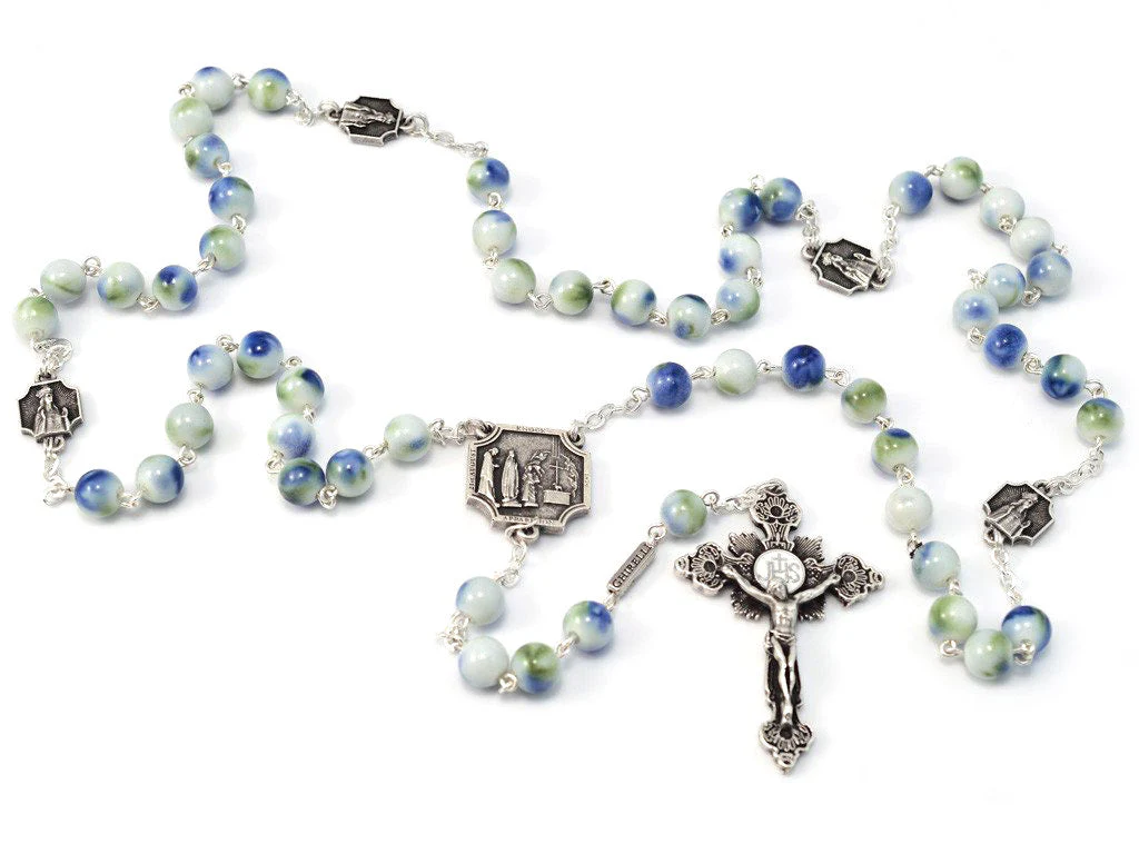 Knock Apparition Green, Blue and Silver Rosary - Image 2