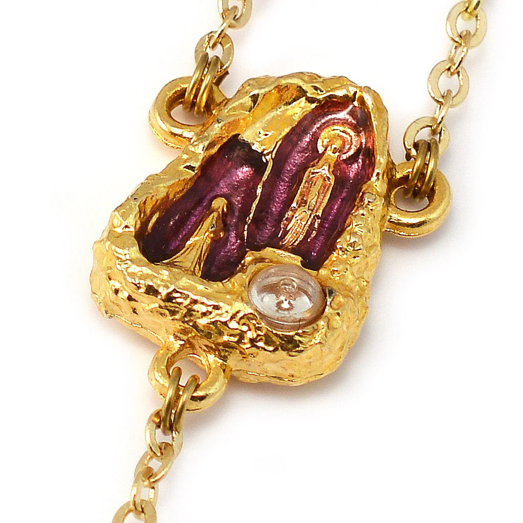 Lourdes Grotto Bohemian Glass & Gold Rosary - Image 3