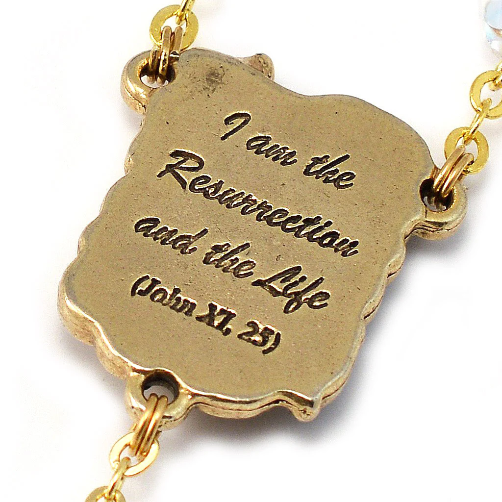 Lourdes Lily Crystal Blue & Gold Rosary - Image 4