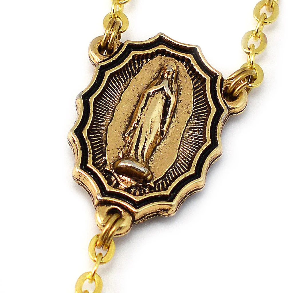 Lourdes Virgo Maria Gold Roses Rosary - Image 3