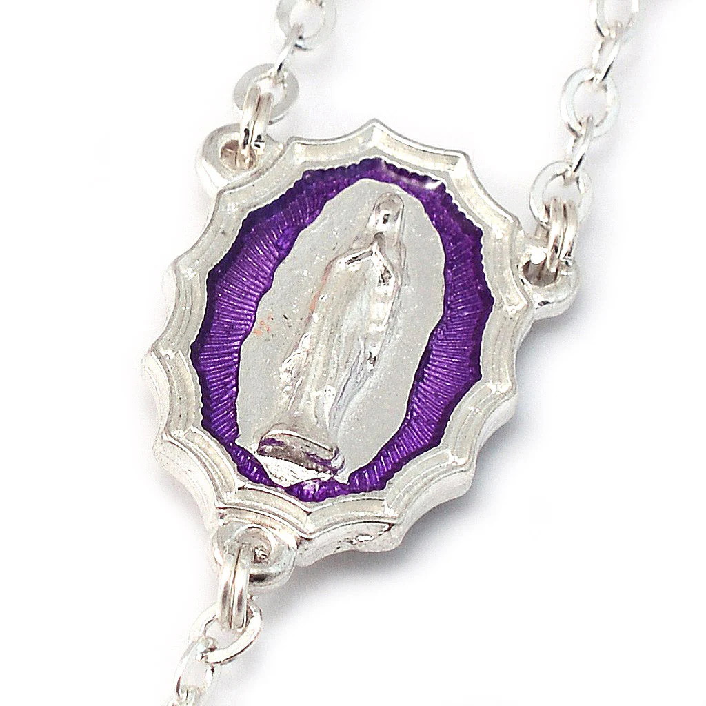 Lourdes Virgo Maria Roses Violet Two-Toned Glass Rosary - Image 3