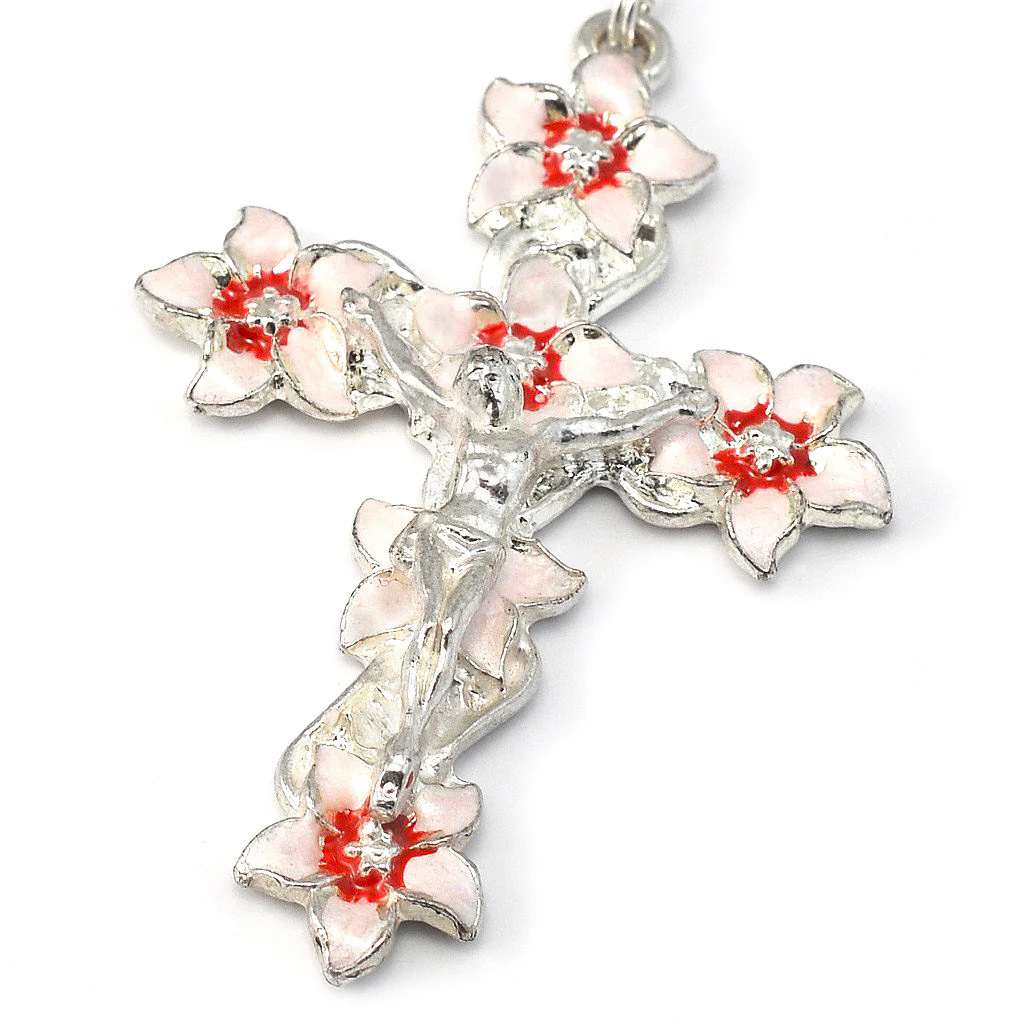 Lourdes Lily White, Red & Silver Enameled Rosary - Image 2