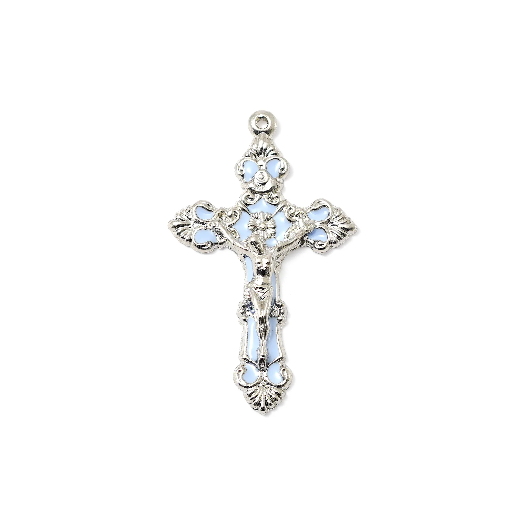 Mary's Motherly Love Collection Sky & Nickel Rosary with Silver Caps - Image 2