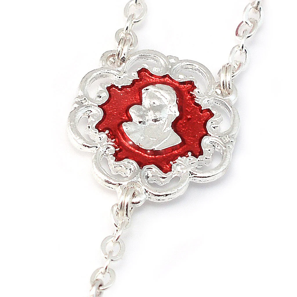 Mary's Motherly Love Collection Aurora Borealis Red & Silver Rosary - Image 3