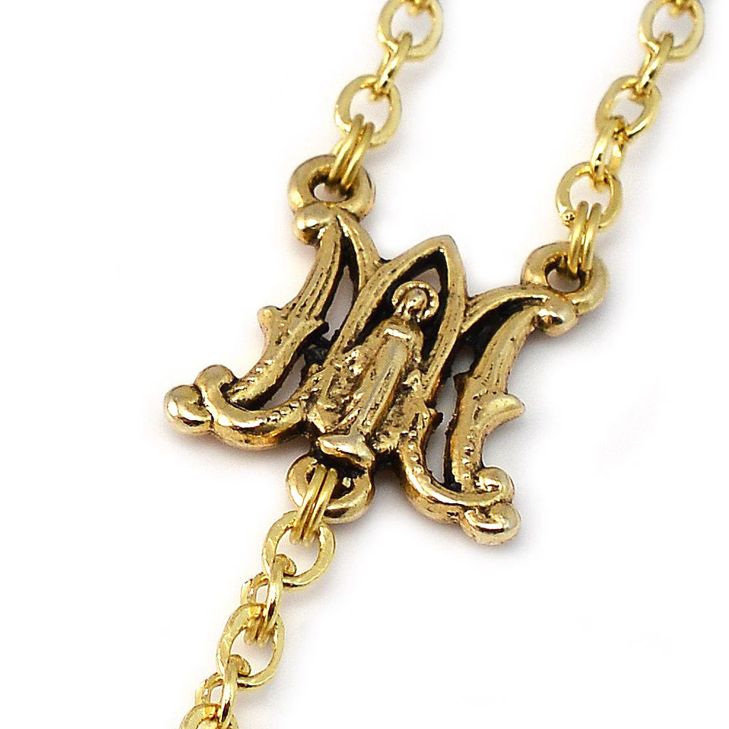 Miraculous Medal Floral Glass Rosary - Image 3