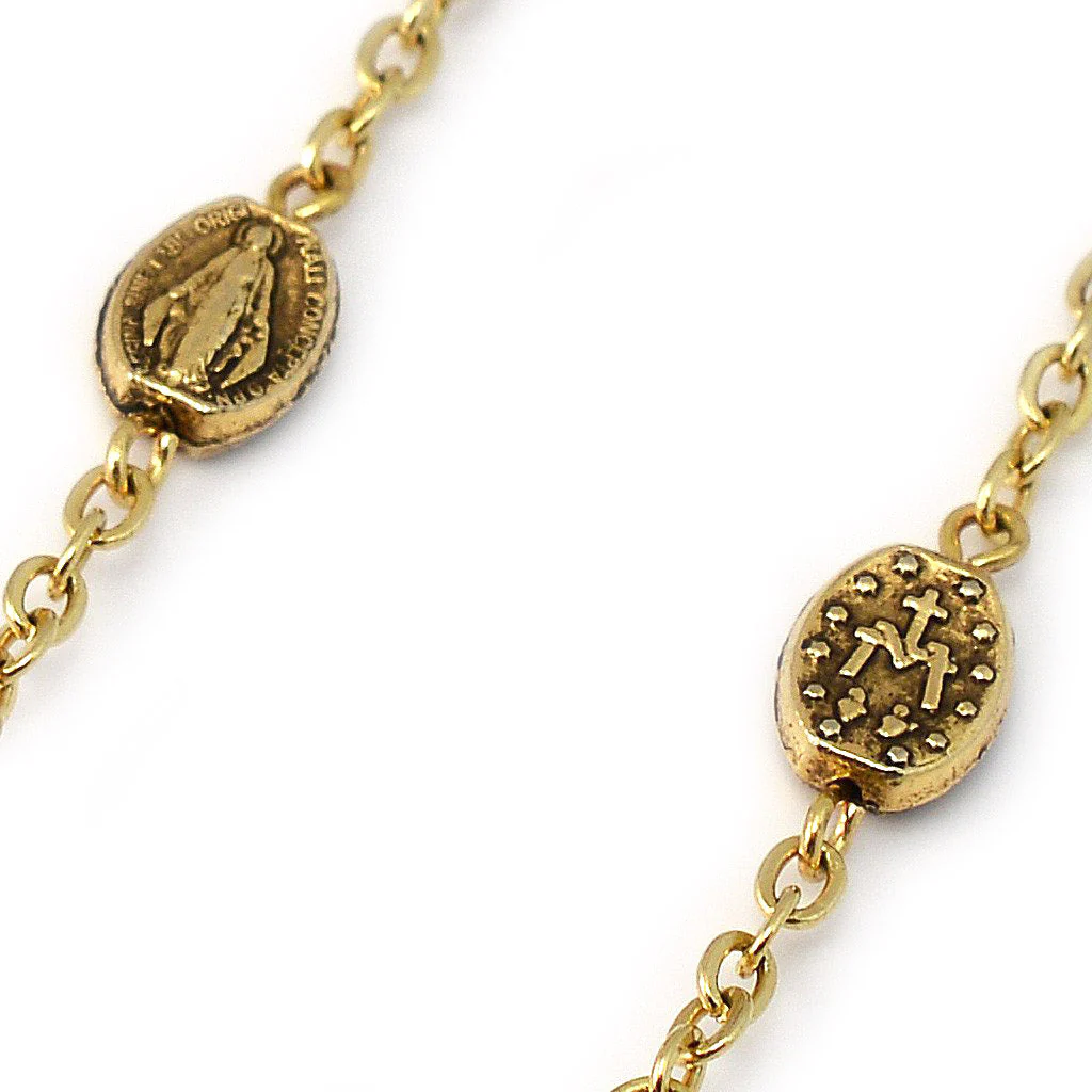 Miraculous Medal Floral Glass Rosary - Image 5