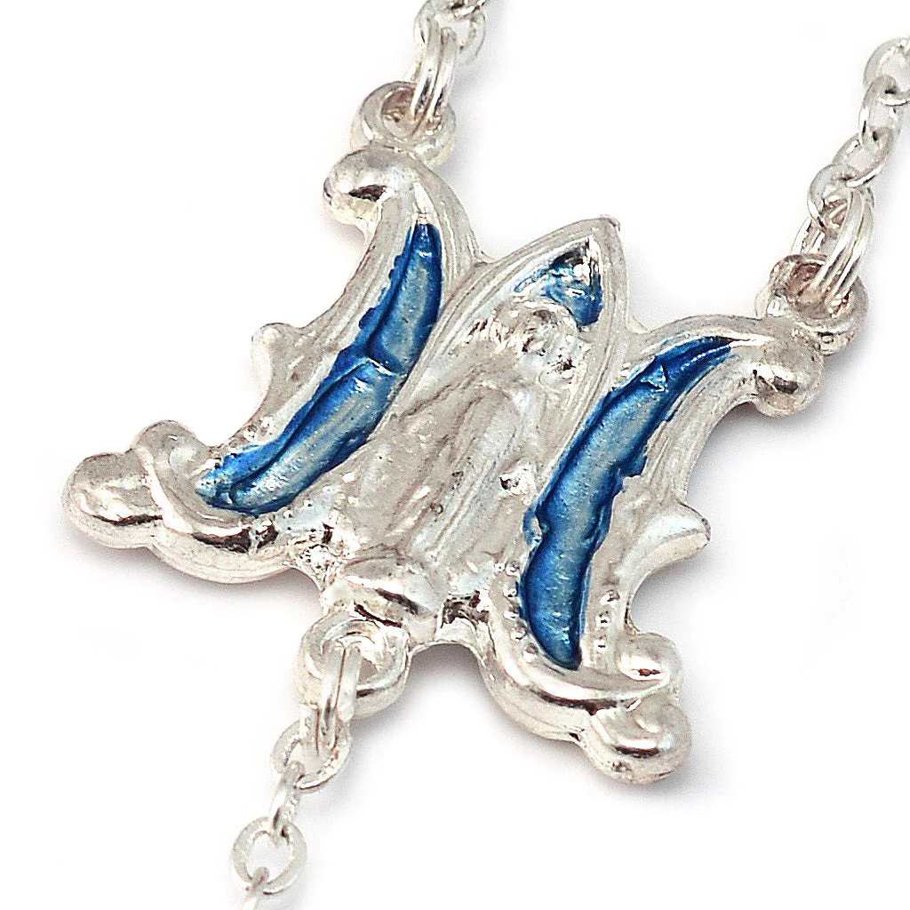Miraculous Medal Sky Blue Enamel & Polished Silver Rosary - Image 3