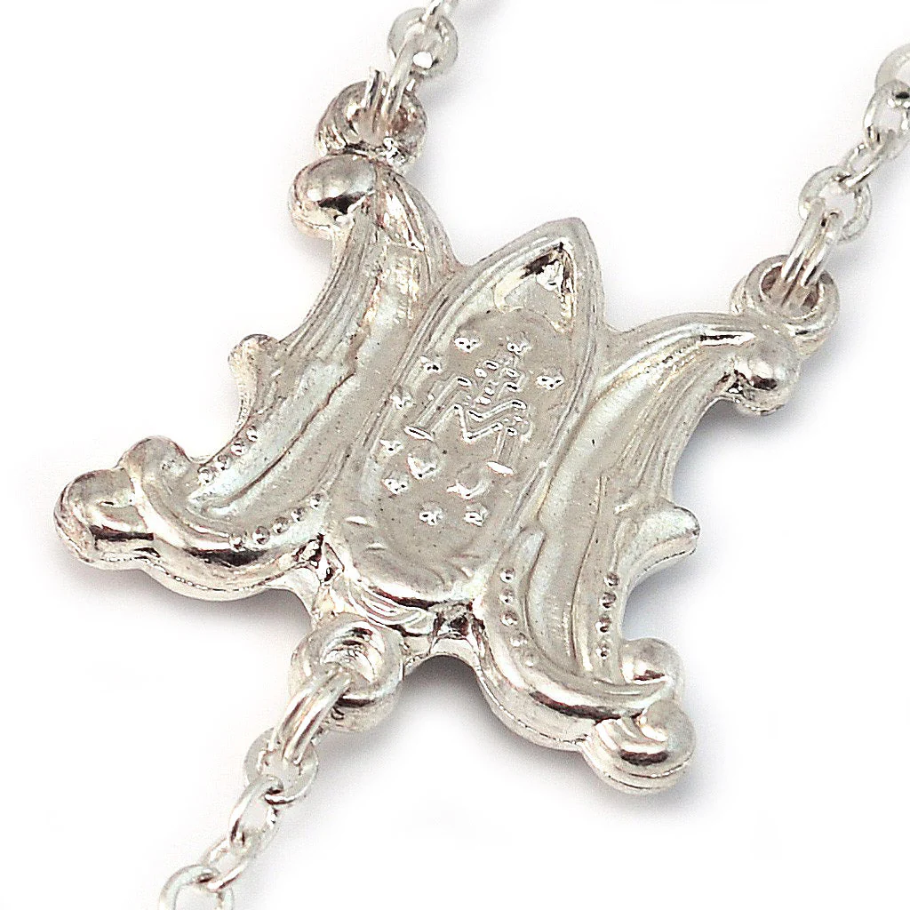 Miraculous Medal Sky Blue Enamel & Polished Silver Rosary - Image 4