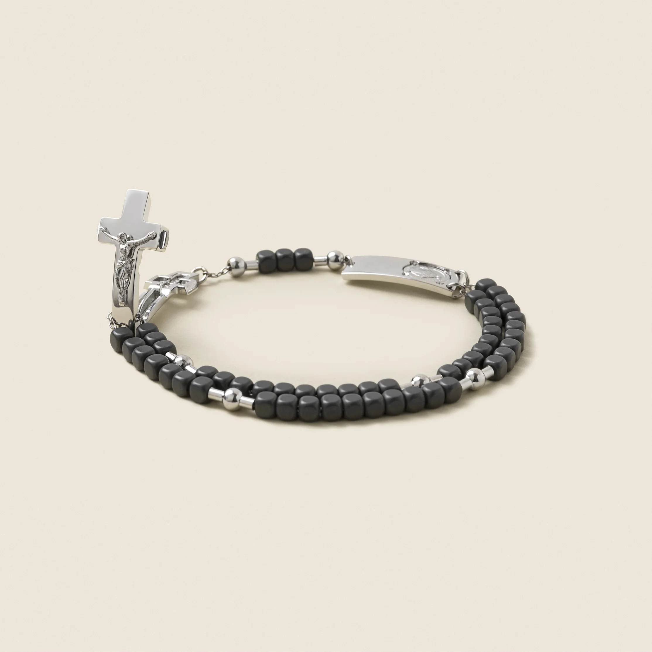 ROSALET® SQUARE MATTE HEMATITE BEADS, STERLING SILVER & ROUND PATER, TRADITIONAL - Image 3