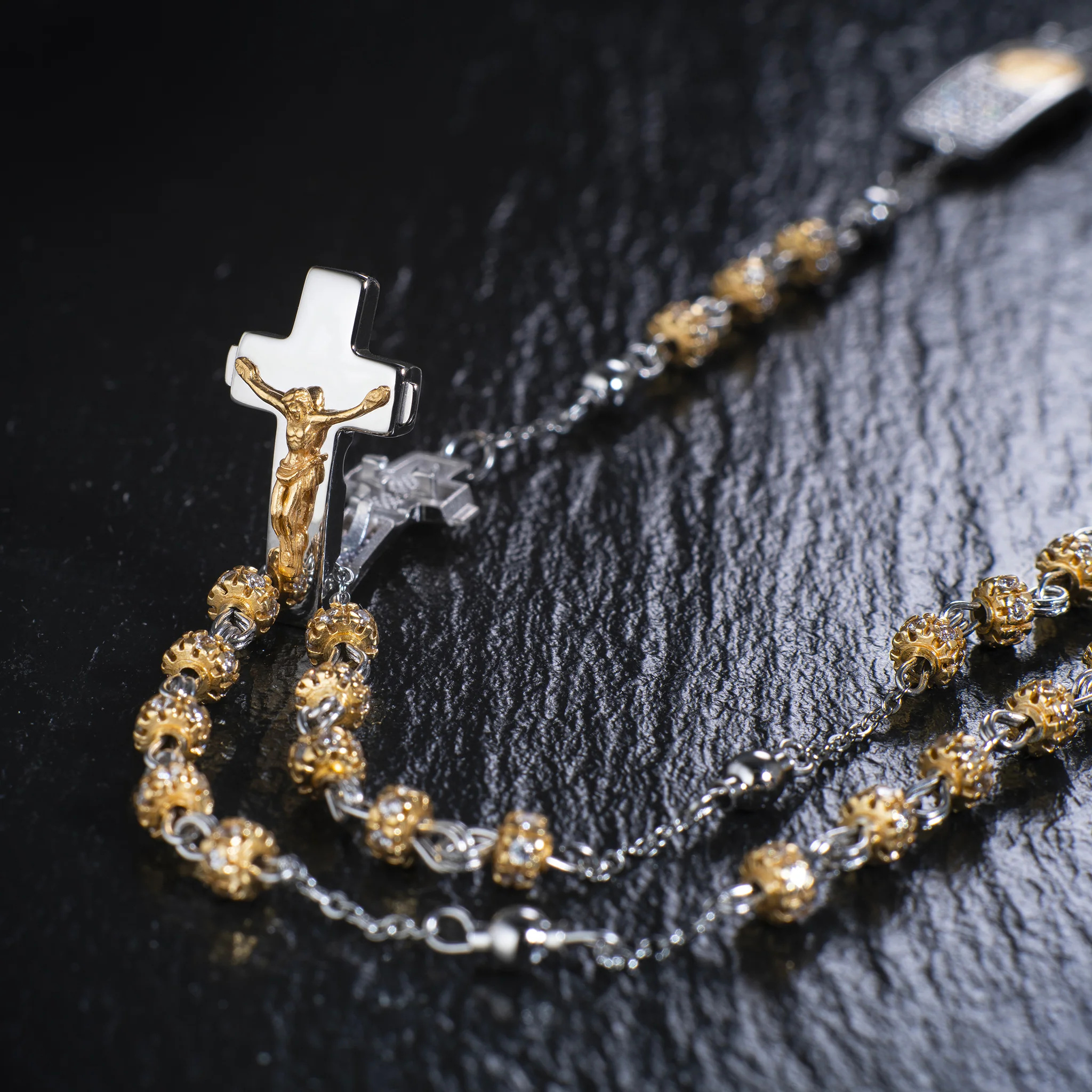Rosalet® Necklace with Fully Pavé Gold Beads & Sterling Silver - Image 3