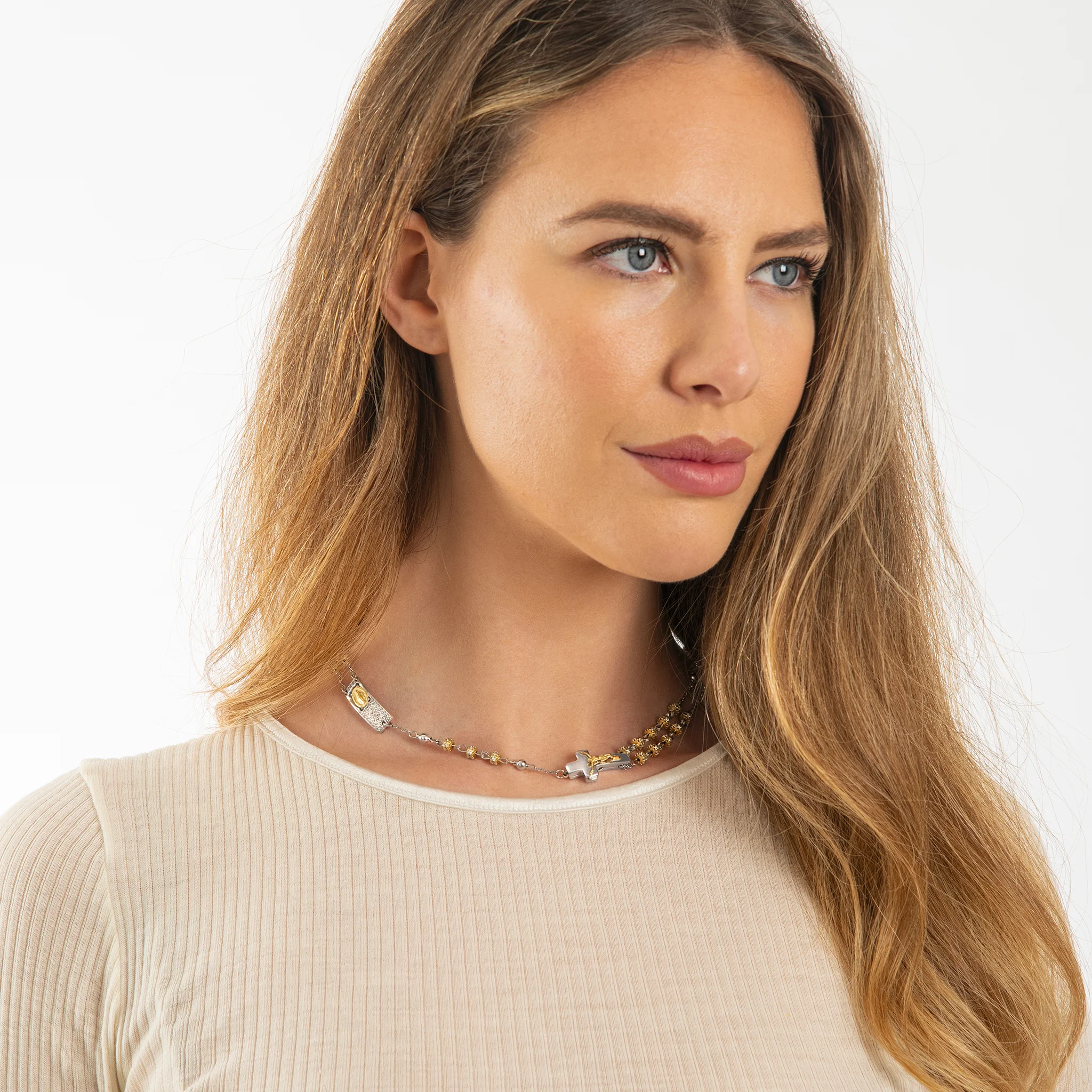 Rosalet® Necklace with Fully Pavé Gold Beads & Sterling Silver - Image 4