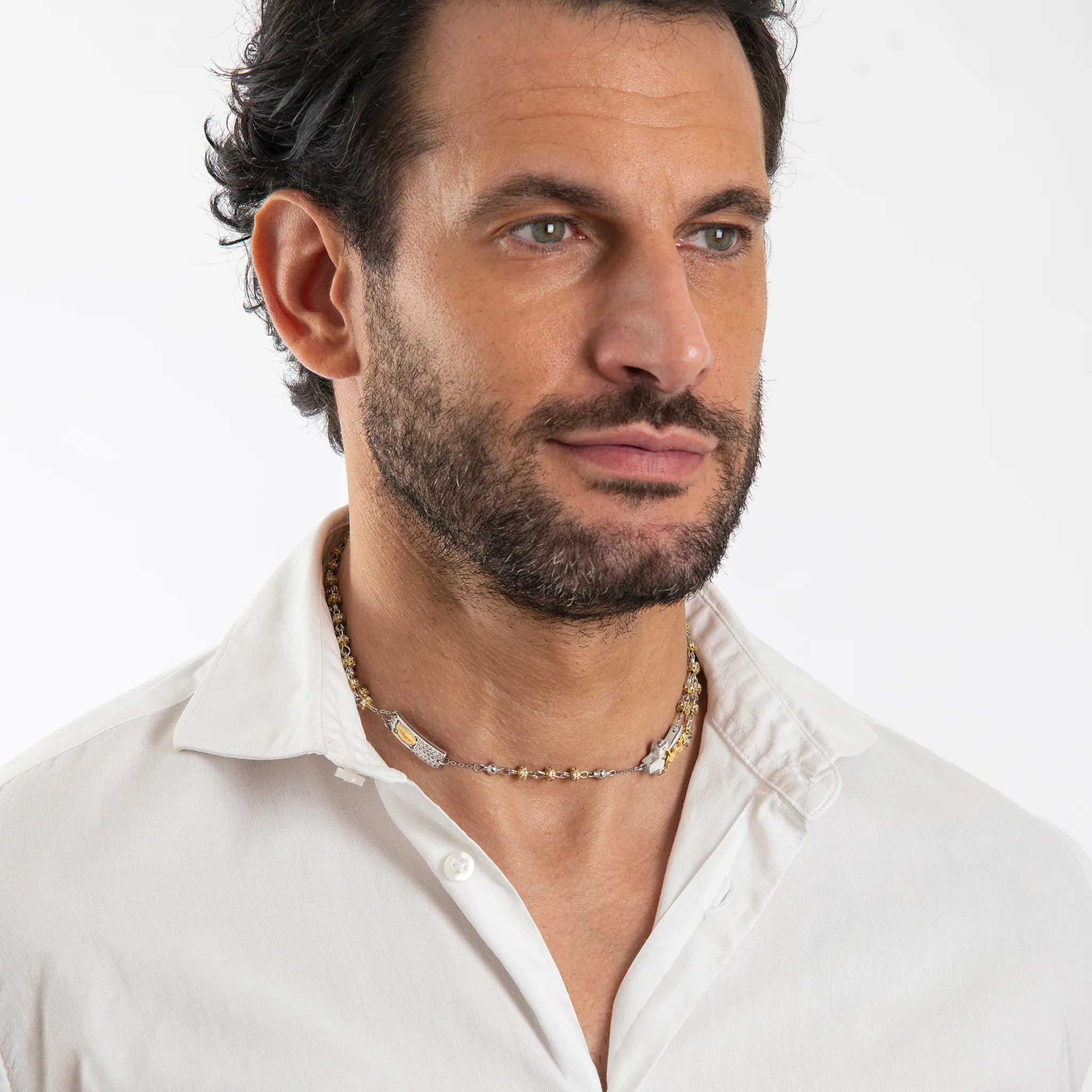 Rosalet® Necklace with Fully Pavé Gold Beads & Sterling Silver - Image 5