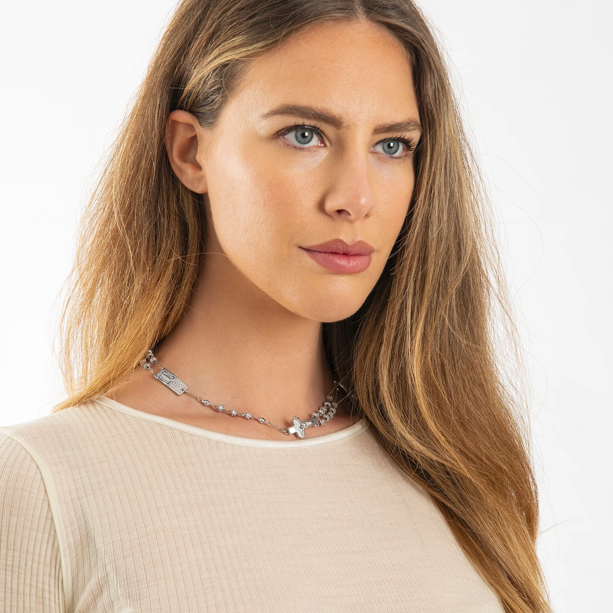 Rosalet® Necklace with Fully Pavé Rhodium Beads & Sterling Silver - Image 4