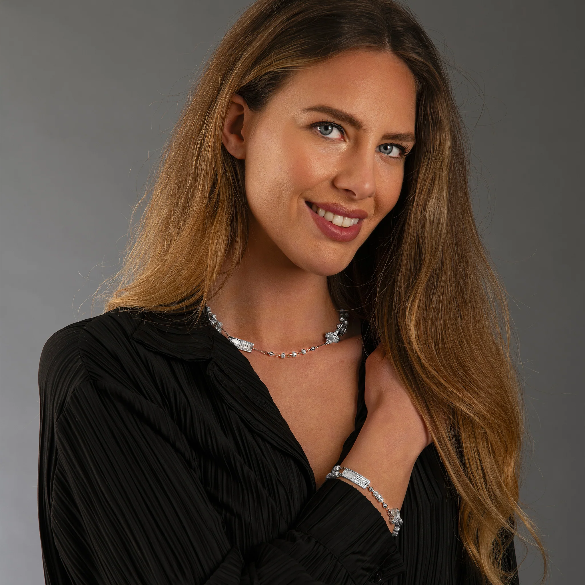 Rosalet® Necklace with Fully Pavé Rhodium Beads & Sterling Silver - Image 6