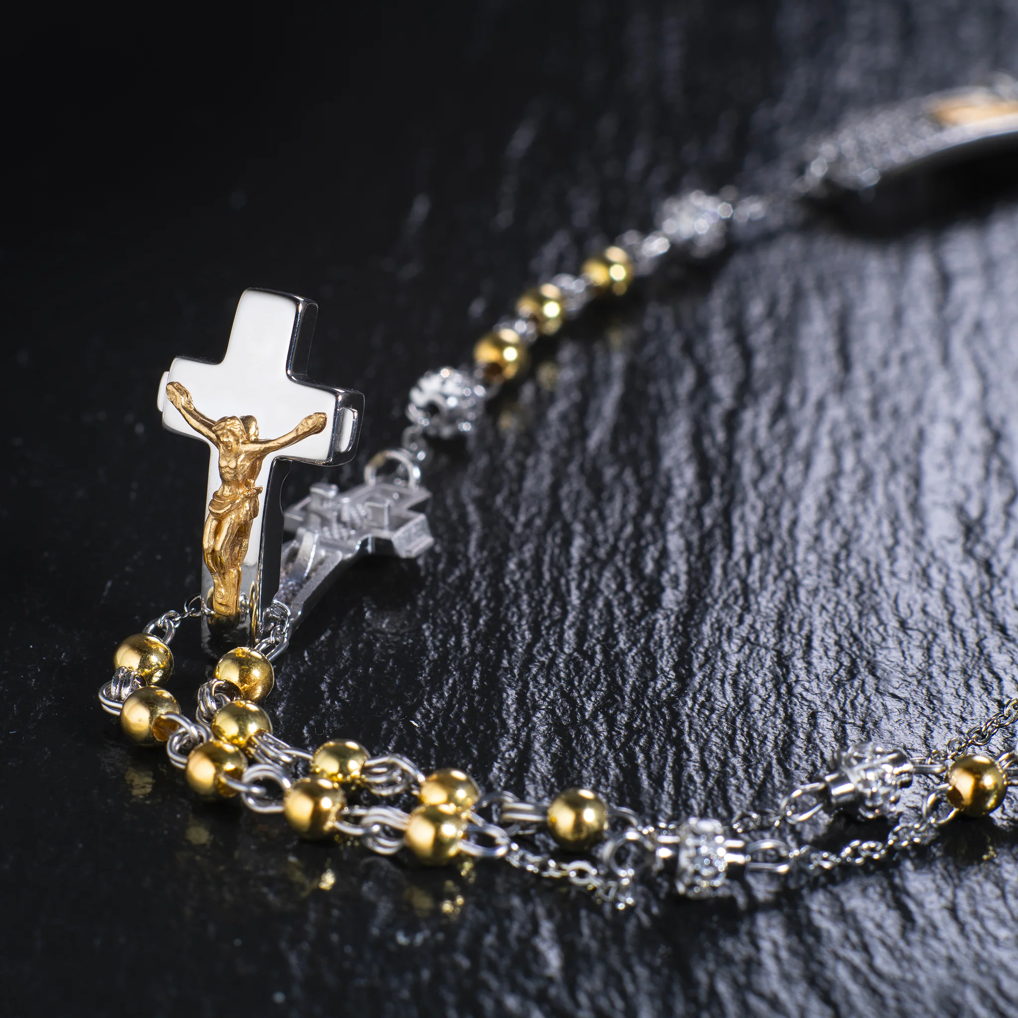 Rosalet® Necklace – Gold Beads, Sterling Silver & Zircon Pavé Detail - Image 3