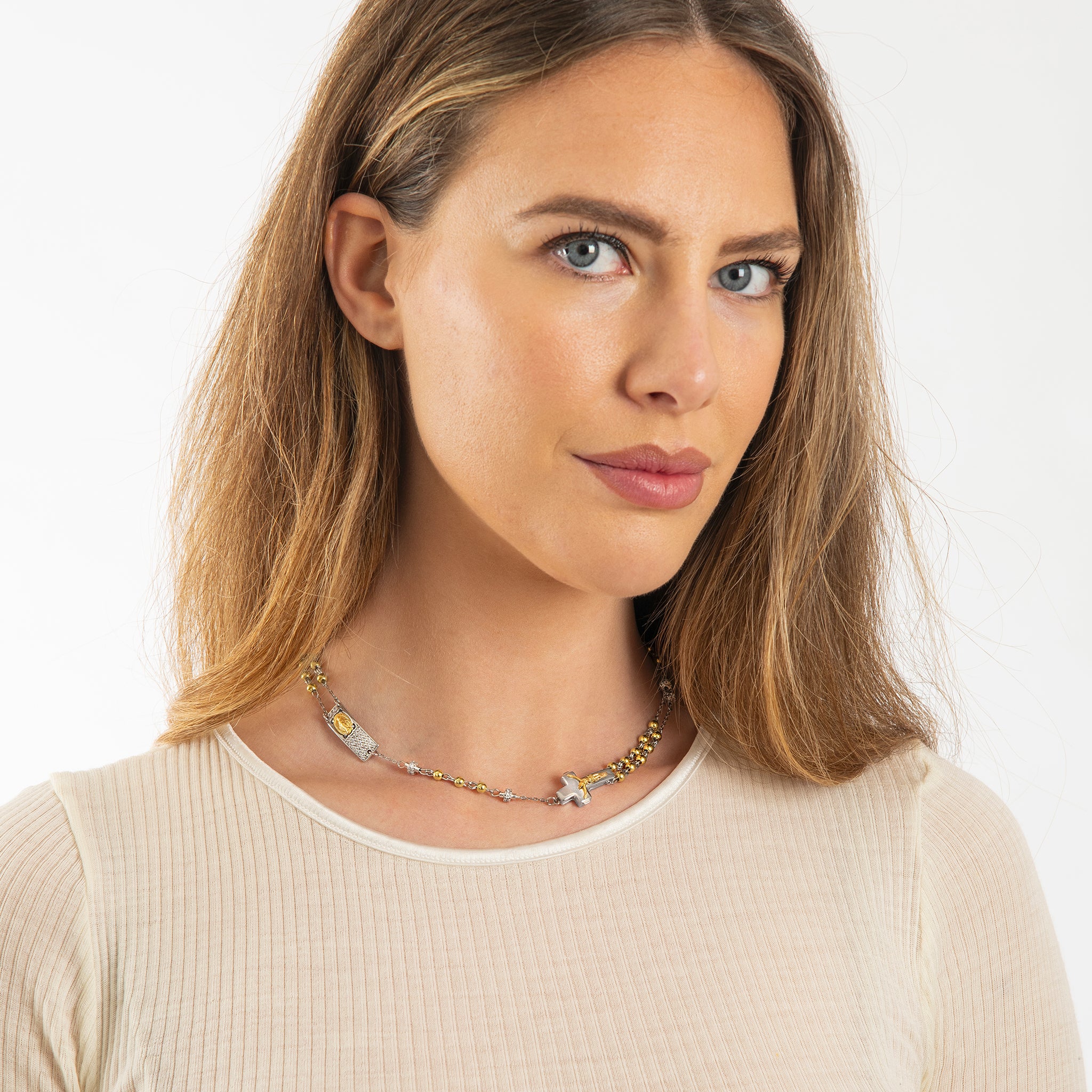 Rosalet® Necklace – Gold Beads, Sterling Silver & Zircon Pavé Detail - Image 4