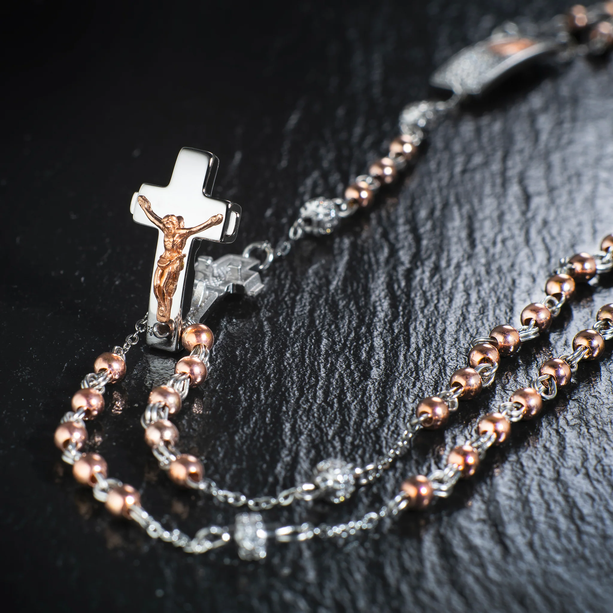 Rosalet® Necklace – Rose Gold Beads, Sterling Silver & Zircon Pave - Image 3
