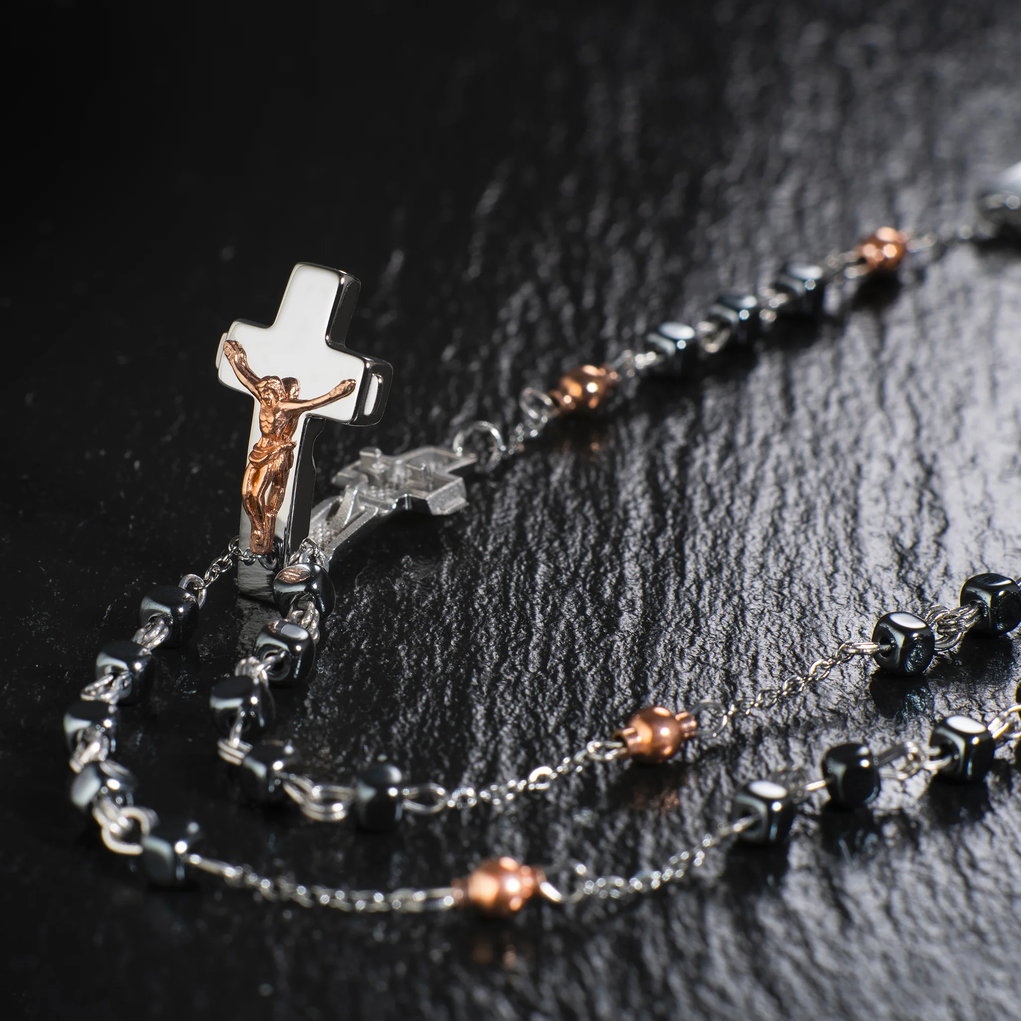 Rosalet® Necklace – Sterling Silver & Rose Gold Hematite Rosary - Image 3