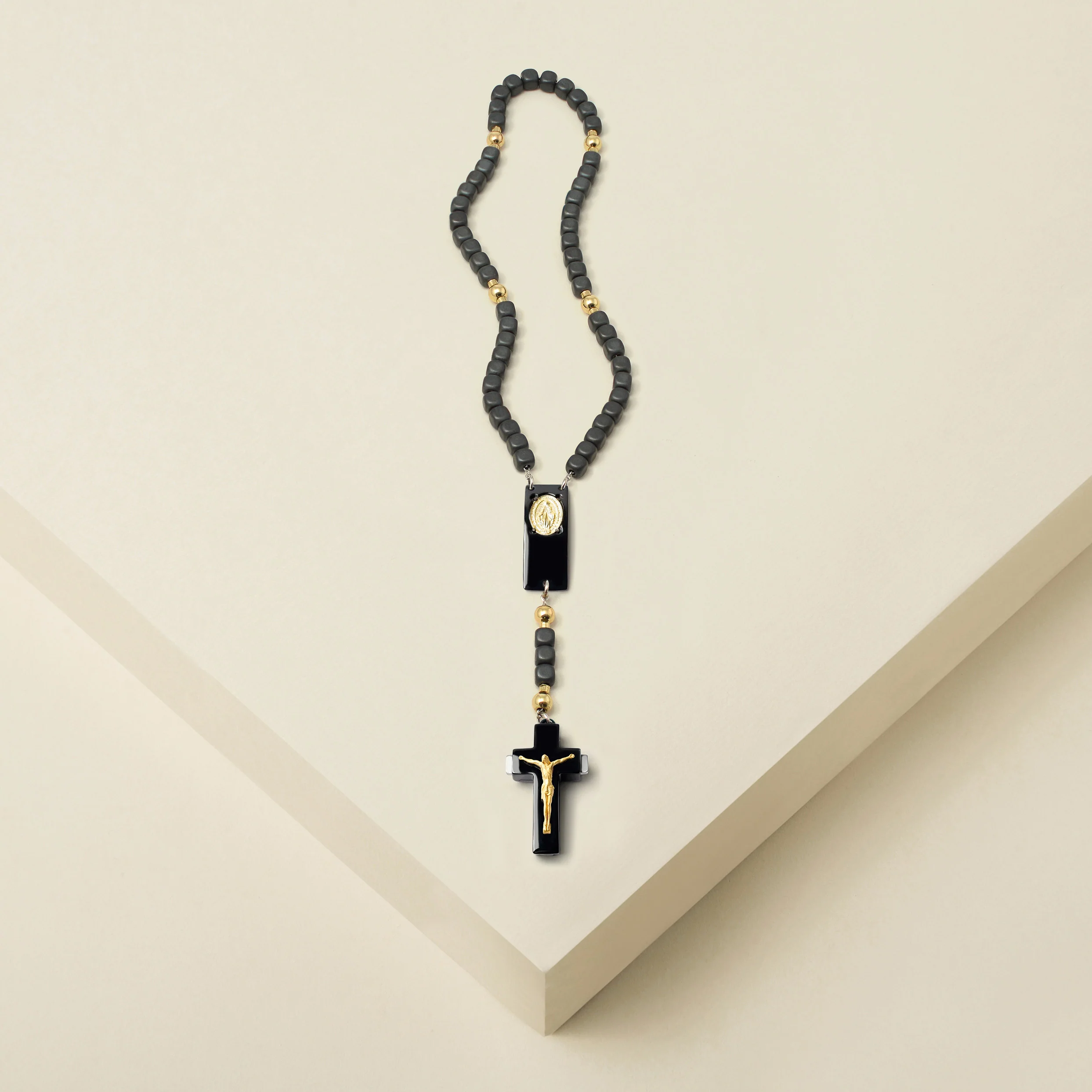 ROSALET® BLACK PVD - SQUARE MATTE HEMATITE BEADS, GOLD PATER, TRADITIONAL - Image 3