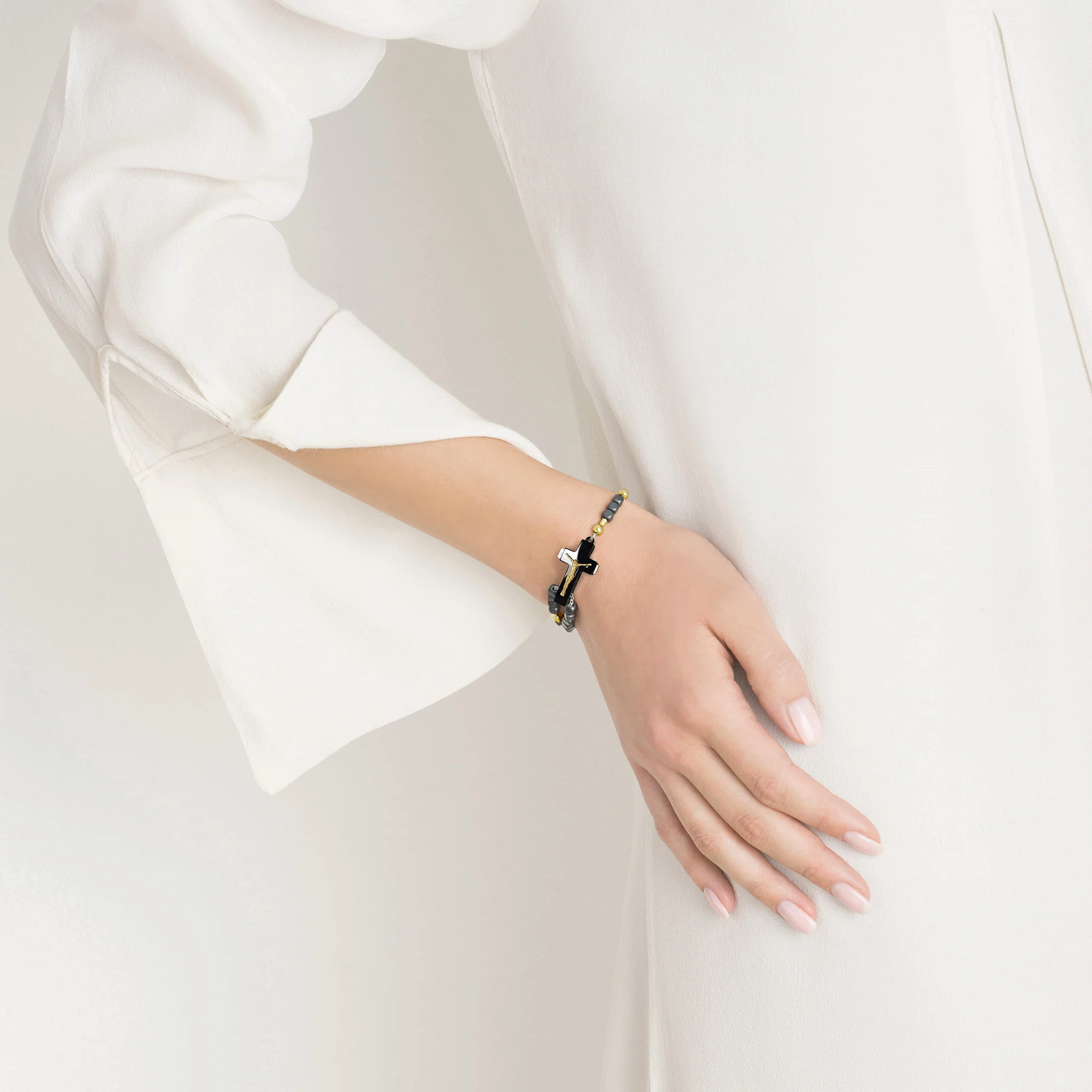 ROSALET® BLACK PVD - SQUARE MATTE HEMATITE BEADS, GOLD PATER, TRADITIONAL - Image 4