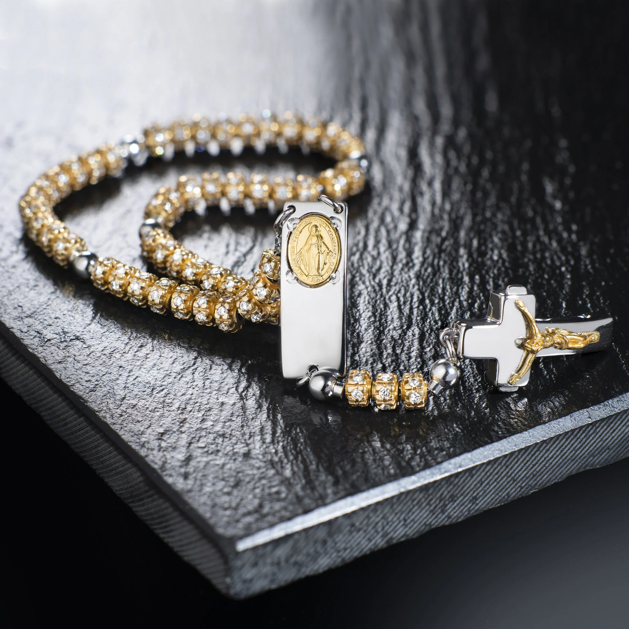ROSALET® FULLY PAVE GOLD BEADS , STERLING SILVER & ROUND PATER, TRADITIONAL - Image 4