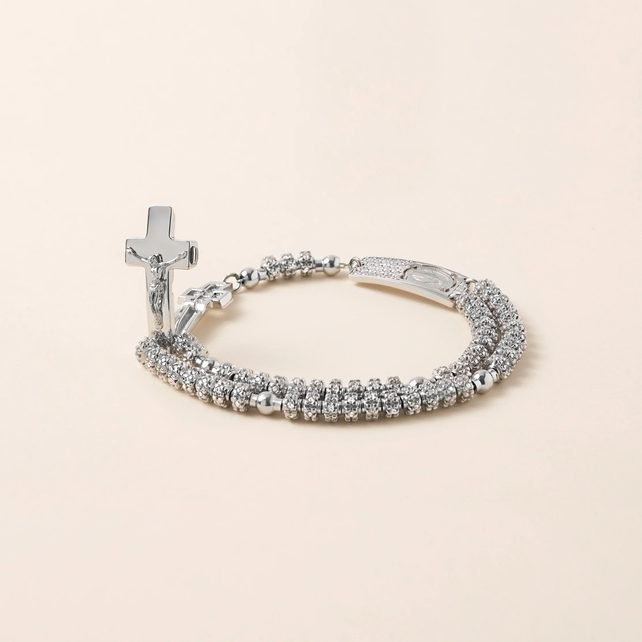 ROSALET® FULLY PAVE RHODIUM BEADS, STERLING SILVER & ROUND PATER, ROSARY CENTER WITH ZIRCON PAVE, TRADITIONAL - Image 3