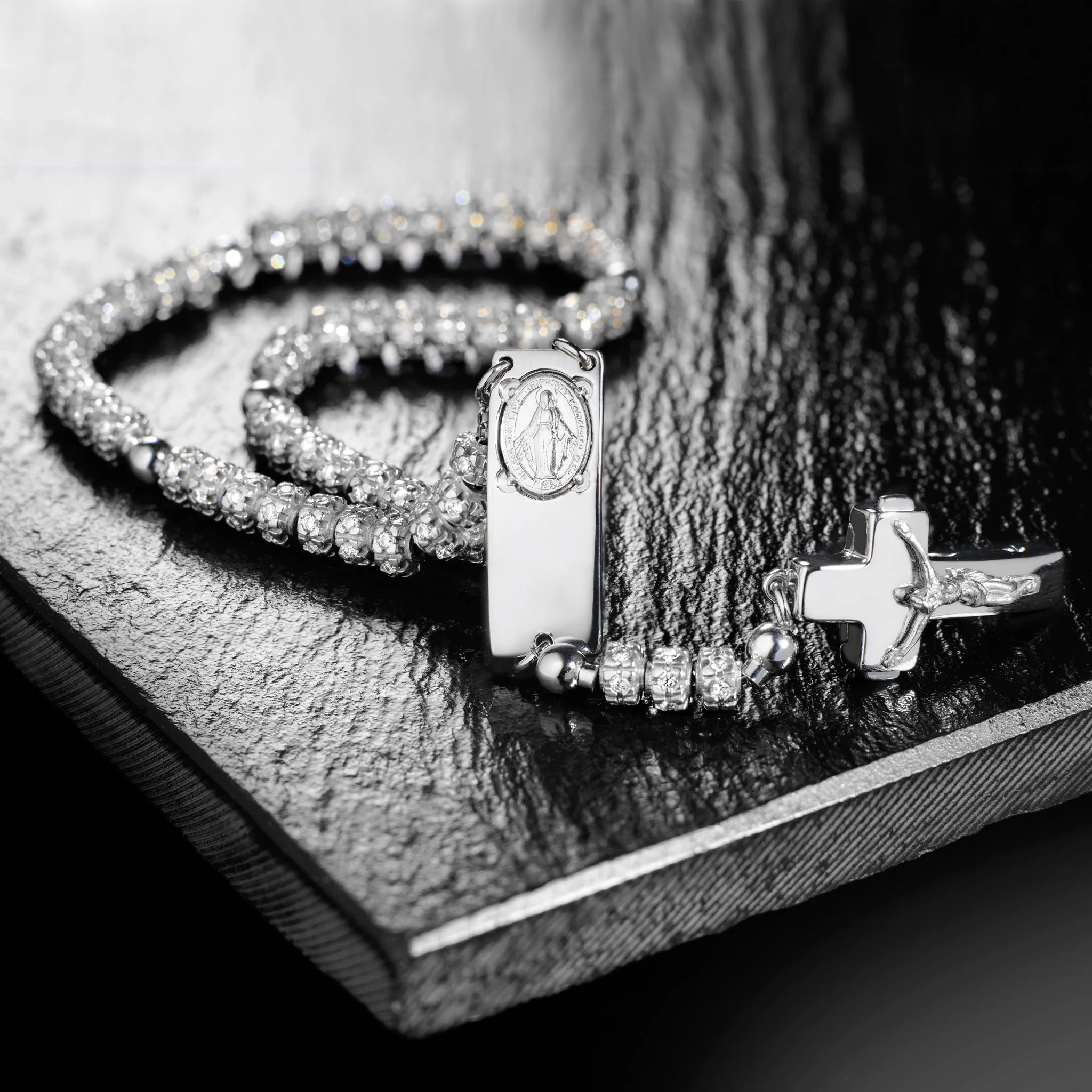 ROSALET® FULLY PAVE RHODIUM BEADS , STERLING SILVER & ROUND PATER, TRADITIONAL - Image 4