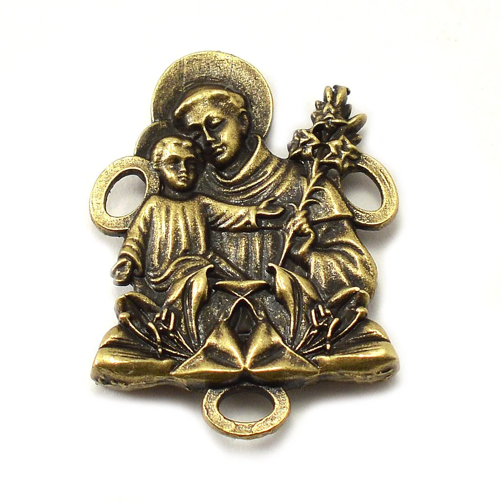 Saint Anthony Rosary in Antique Bronze and Olive Wood Beads - Image 4