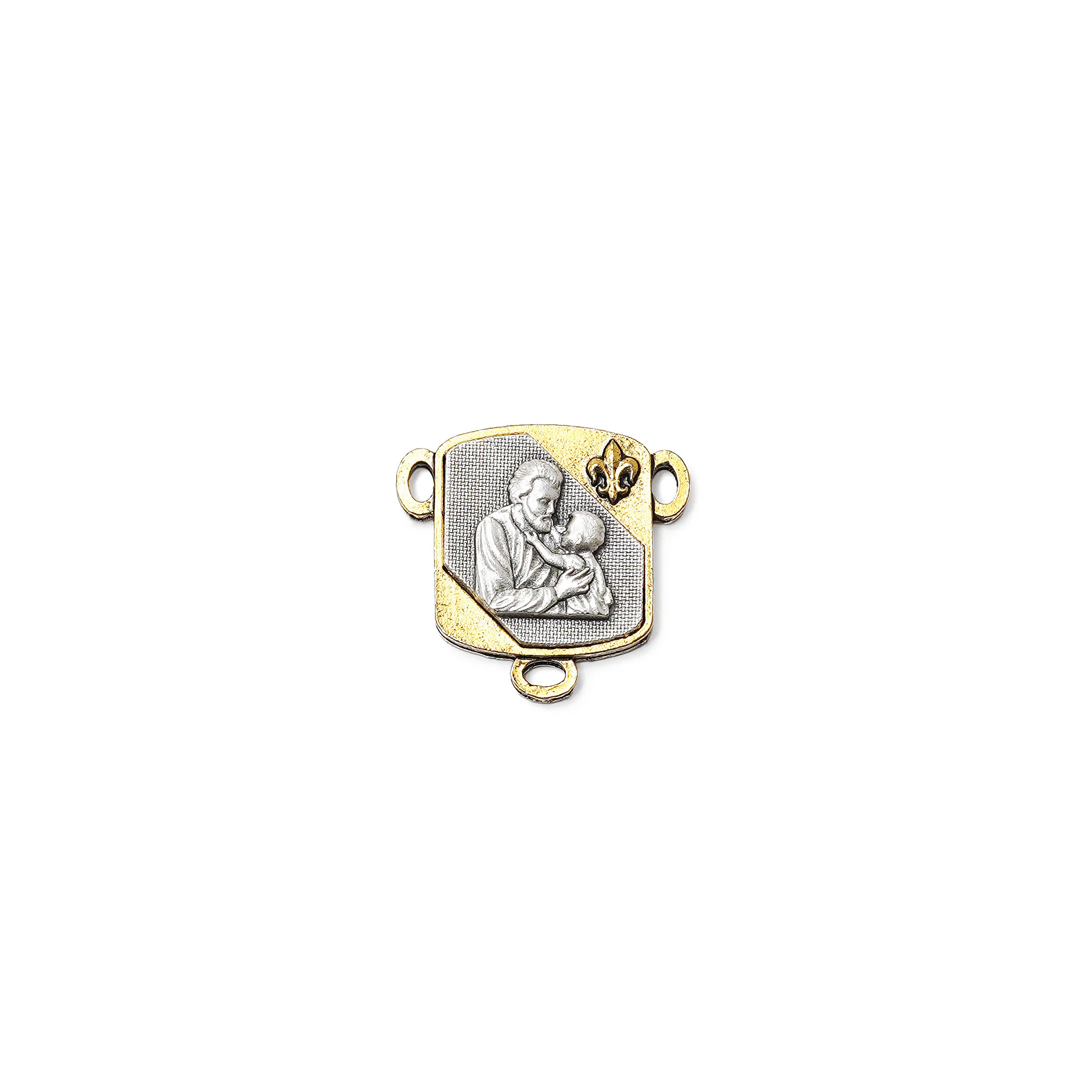 Saint Joseph Rosary in Silver, Gold & Hematite - Image 4