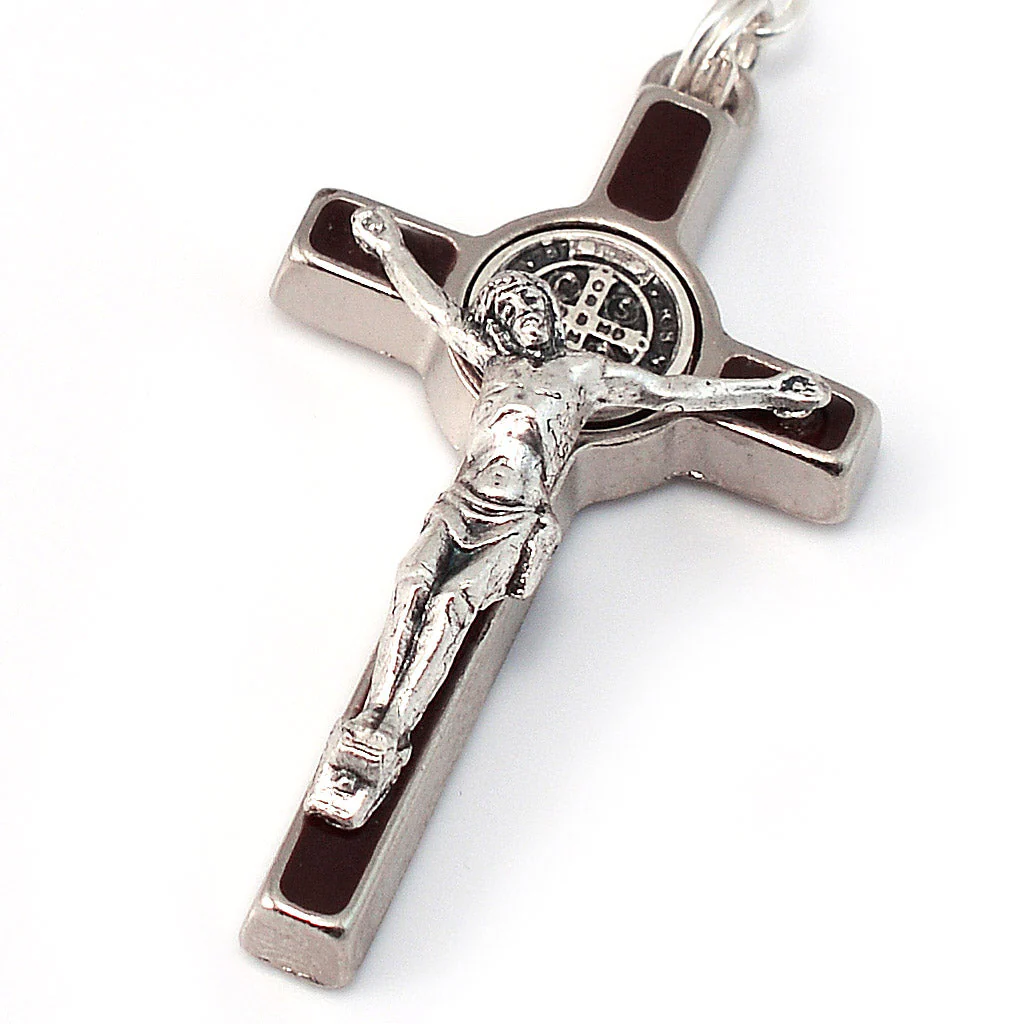 Saint Benedict Wood & Silver Decade Rosary - Image 2
