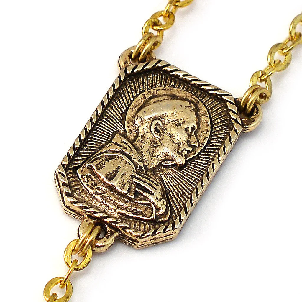 Saint Francis and Saint Clare of Assisi Gold Rosary - Image 4