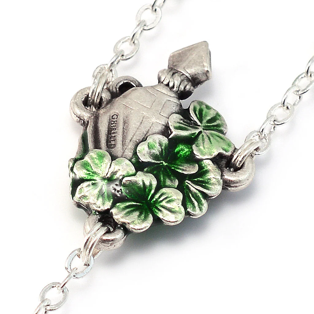 Saint Patrick Green Enamel, Faceted Crystal & Silver Rosary - Image 4