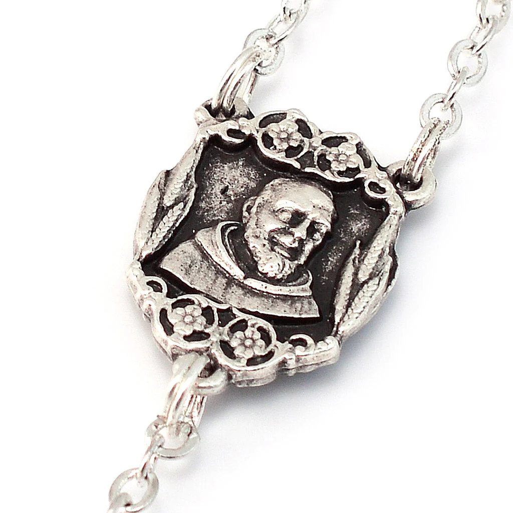 Saint Pio of Pietrelcina White & Silver Rosary - Image 3