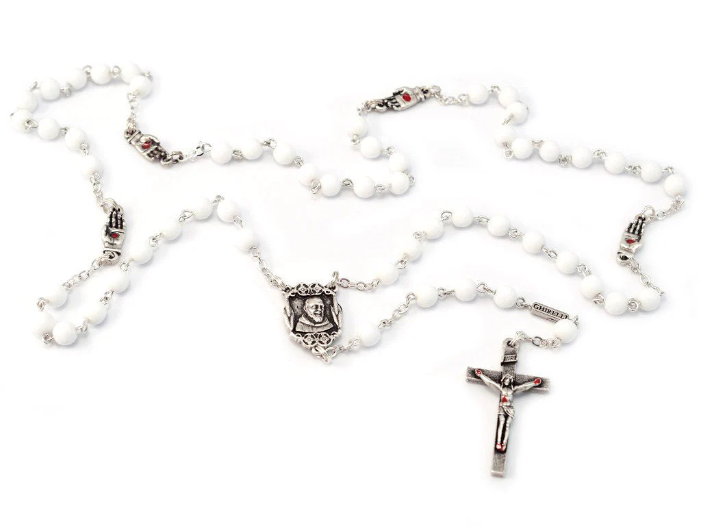Saint Pio of Pietrelcina White & Silver Rosary - Image 7