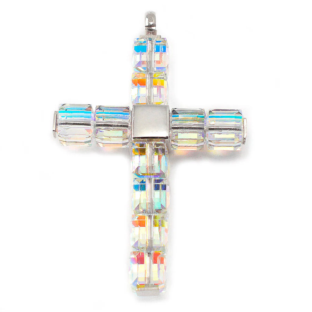 Aurora Borealis Crystal Cross Pendant with Sterling Silver - Image 4